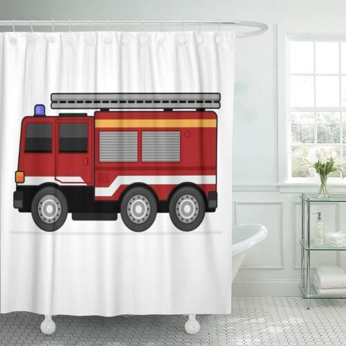 Red Engine Fire Truck Aid Assist Big Burning Car Shower Curtains Waterproof Polyester Fabric 60 x 72 inches with Hooks