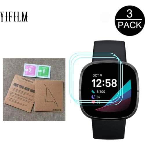 3Pcs For Fitbit Sense SmartWatch Screen Protector Film Ultra Thin Soft TPU Hydrogel HD Clear Film Not Glass Easy To Install