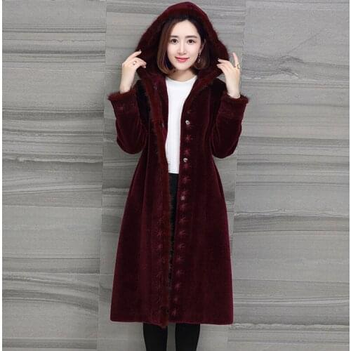 2020 Natural Sheep Shearing Real Coats Women Ladies Winter Jacket Hood Mink Fur Coat Female casaco feminino NR1610