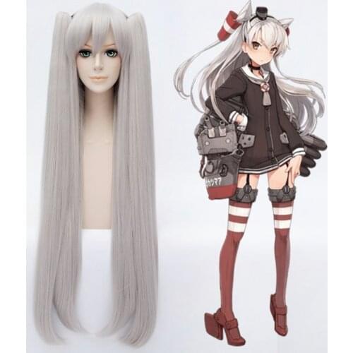 Kantai Collection Amatsukaze 100cm Long Straight Cosplay Wig for Women Synthetic Hair for Anime Party Costume Wigs