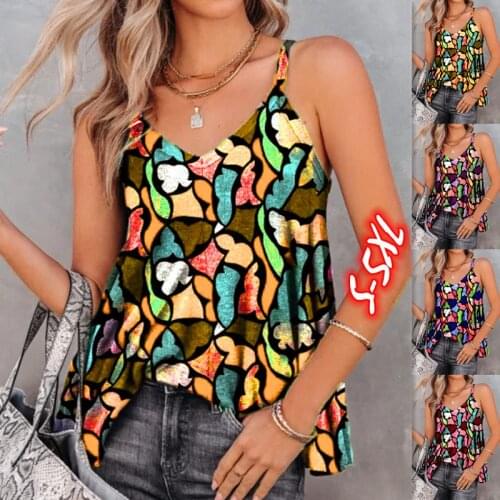 2021 new style womens European and American summer printing sleeveless vest suspenders womens clothing