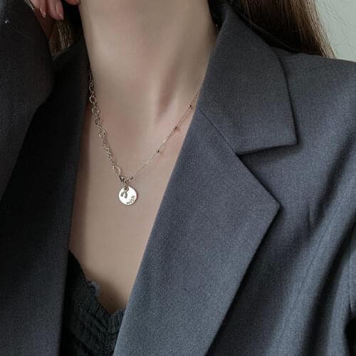 925 Sterling Silver Asymmetric Chain Coin Pendant Necklace for Women Mnimalist Clavicle Chain Choker Party Jewelry