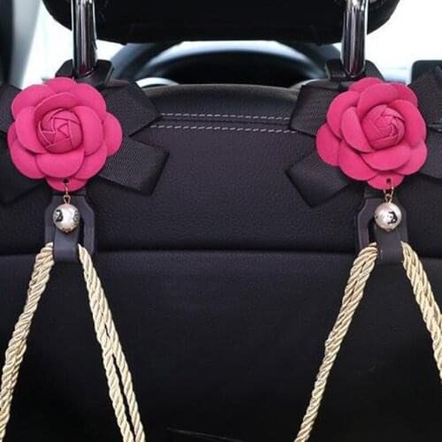 1PC Pearl Camellia Rose Floral Car Seat Back Hooks Bags Hangers Organizer Headrest Mount Storage Hooks Clips Girls Women