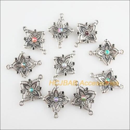 10 New Carambola Charms Mixed Acrylic Flower Connectors Tibetan Silver Tone 21x28mm