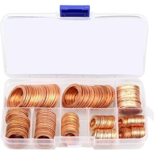 150Pcs M6/M8/M10/M12/M14/M16/M18/M20 8 Sizes Copper Metric Sealing Washers Oil Seal Sheet Gasket Assortment Set Hardware Fastner