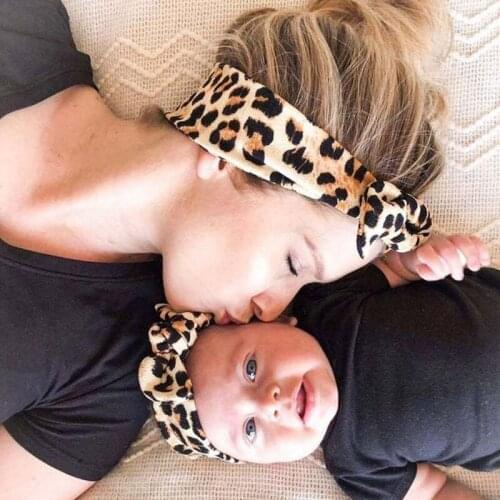 2Pcs/Set Mom & Baby Headbands Elastic Twist Knot Headbands Family Leopard Parent-Child Headwear Parent-Child Hair Accessories