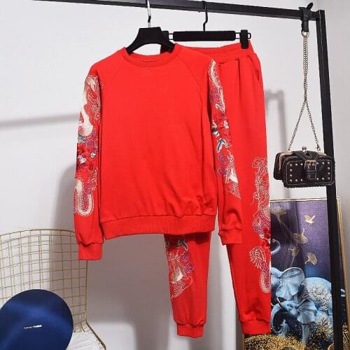 2021 Spring woman tracksuit warm sporting Suits Women Tracksuits Embroidered costumes 2 Pcs Plus Size S-4XL