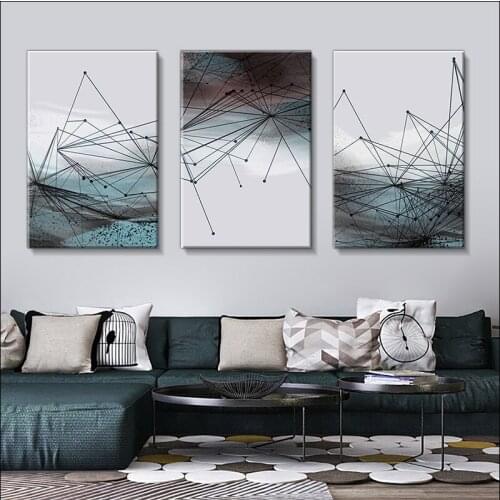 Abstract Landscape Retro Canvas Painting, Modern Geometric Line, Aesthetic Poster, Waterproof Printing, Club and Family Gifts