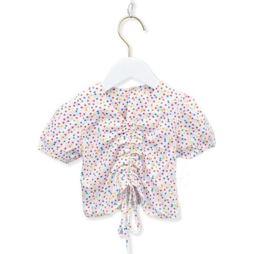 Girls' trend color polka dot floral short-sleeved shirt Korean version of the baby net red foreign air childrens T-shirt new
