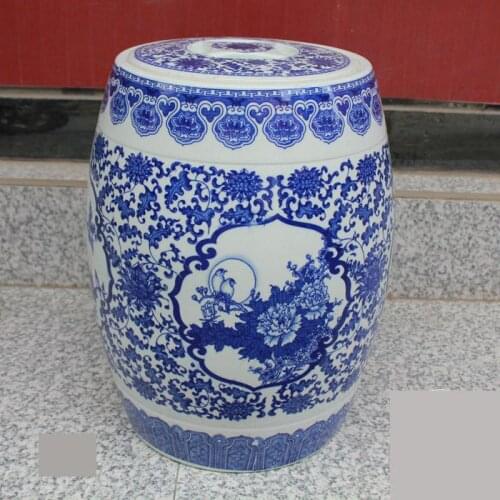 Jingdezhen Ceramic Rice Cylinder stool Blue And White Open Rice Cylinder porcelain stool