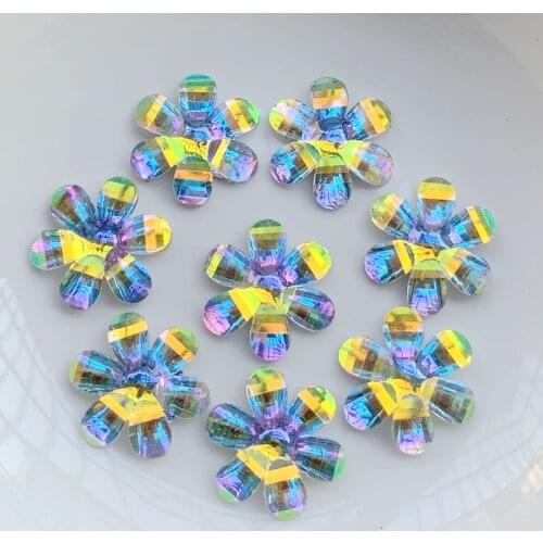 DIY AB colour Flower flatback Resin Cabochons Scrapbook Craft Crystal Decal Jewelry Making Accessories Wedding Decor