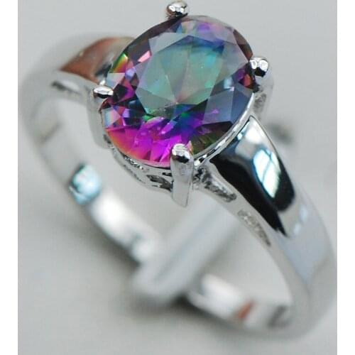 Rose Rainbow Crystal Zircon 925 Sterling Silver Wedding Party Design Ring Size 5 6 7 8 9 10 11 12 PR14 Min order is $10