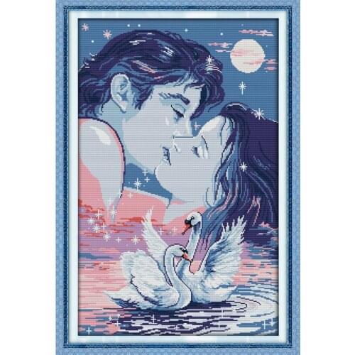 Swan Lovers Couple Home Decor Counted Printed Canvas 11CT 14CT DMC Character Pattern Cross Stitch Kit Embroidery Needlework Set