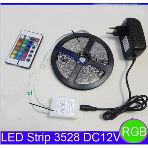 RGB led strip 3528 2835 flexible strip light 5M 300led white/warm white/red/blue/green/yellow/RGB+Remote controller+12V Adapter