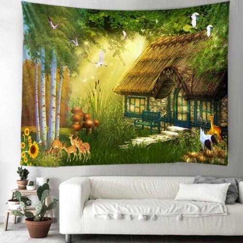 Fairy Tale Tapestry Simsant Forest Fairy Tale Tapestry Psychedelic Forest Natural Landscape Art Wall Mounted Tapestry