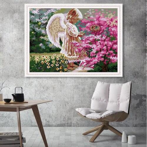 Beautiful little angel and maple leaf Counted Cross Stitch Printed 14CT DMC wholesale Cross-stitch Kits Embroidery Needlework