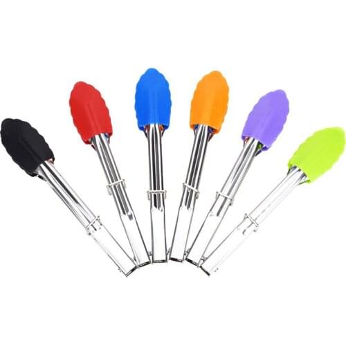 7 Inch Stainless Steel KitchenTongs Silicone Handle BBQ Non-Slip Food Tong Utensil Cooking Clip Clamp Salad Serving Baking Tool