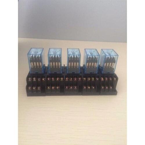 5 Sets Mini Relay MY4NJ 14 Pin 5A With LED + PYF14A Socket Base Intermediate Relay 12VDC 24VDC 110VAC 220VAC
