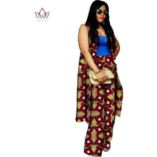 Fashion African Print Pants for Women Plus Size African Sets Bazin Riche Casual Coat Clothing Brand Clothing Top and Pants WY618