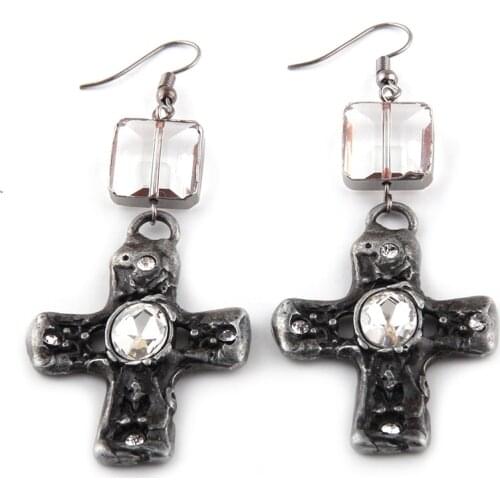 Fashion Crystal Link Metal Cross Earring