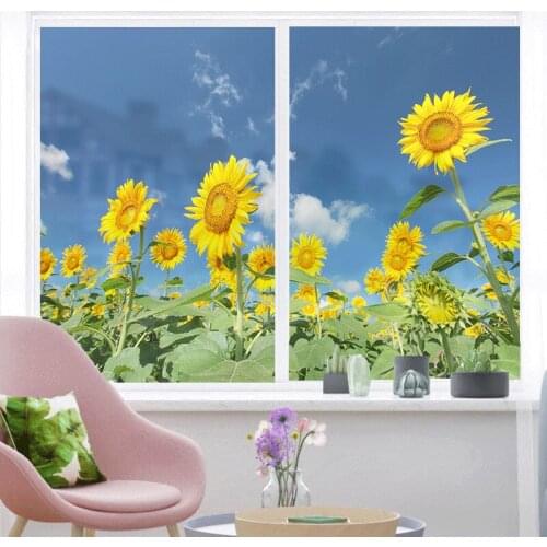 Custom window stickers shading opaque custom glass film sliding door shutter door sliding door mural sticker sunflower