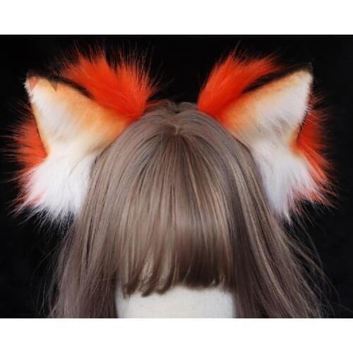 New Hand Made Work Orange Red Pink Fox Wolves Wolf Ears Hair Hoop Hairbands Headwear For Halloween Cosplay Costume Accessories