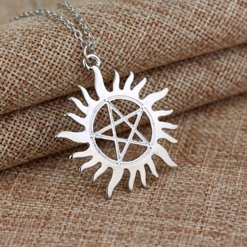 Super Natural Necklace Pentagram Sun Necklace for Women Men Pendant Choker Jewellery Necklaces for Teen Girls