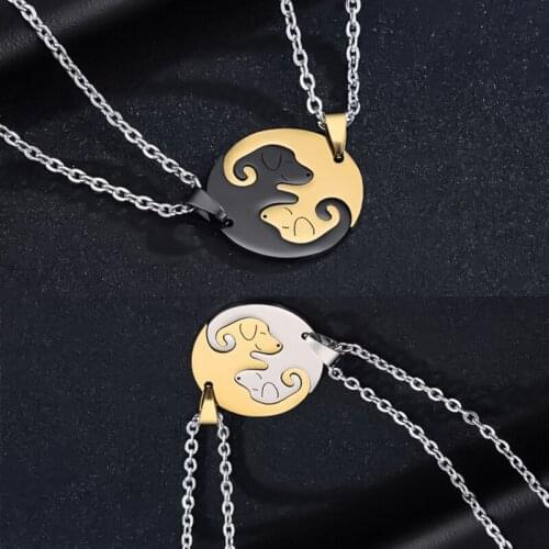 Cute Couple Double Splicing Dog Pendant Necklace Stainless Steel Couple Necklaces For Lovers