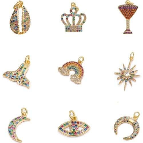 Juya DIY Jewerly Accessories Supplies Mermaid Shell Crown Tree Rainbow Crescent Evil Eye Charms For Fashion Jewelry Making