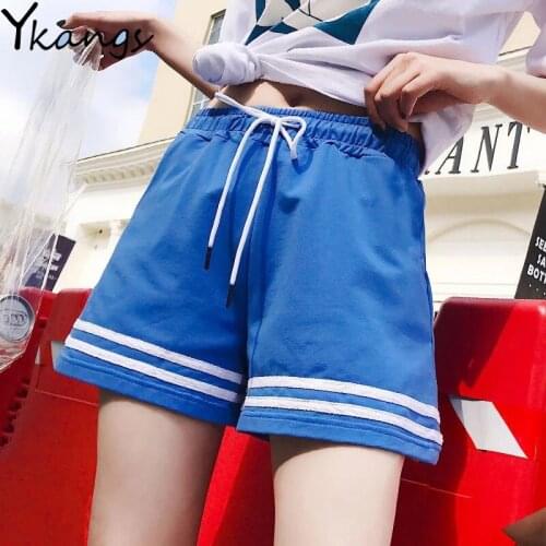 Striped Drawstring Sport Shorts for Women Running Summer Elastic High Waist Athleisure Shorts Women Black Mid Waist Sport Shorts