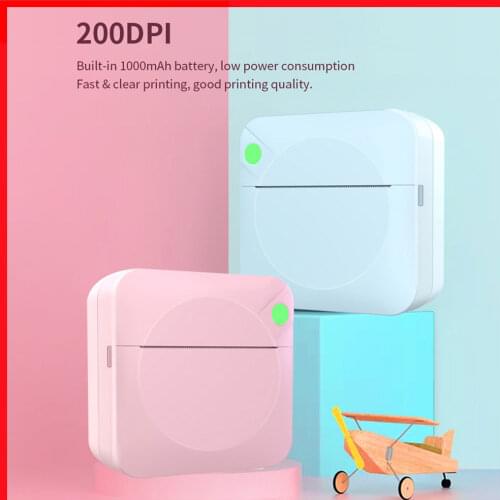 Portable Mini Thermal Printer Wirelessly BT 200dpi Photo Label Memo Wrong Question Printing Built-in 1000mAh with 1 Roll Paper
