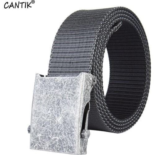 CANTIK Tactical Canvas Belt Both Sides Male Youth Student Simple Design Leisure Automatic Buckle Belts Accessories Men CBCA156