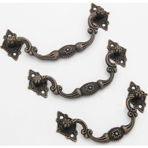 Dresser Pull Handle Zinc Alloy Drawer Handle Bronze Antique Kitchen Cabinet Pull Handle Hardware, 95mm/ 105mm/117mm Total Length