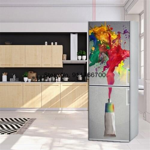 Self-adhesive Wallpaper Home Decor Flower Door Decals Statue of Liberty Fridge Sticker Waterproof Kitchen Refrigerator Design