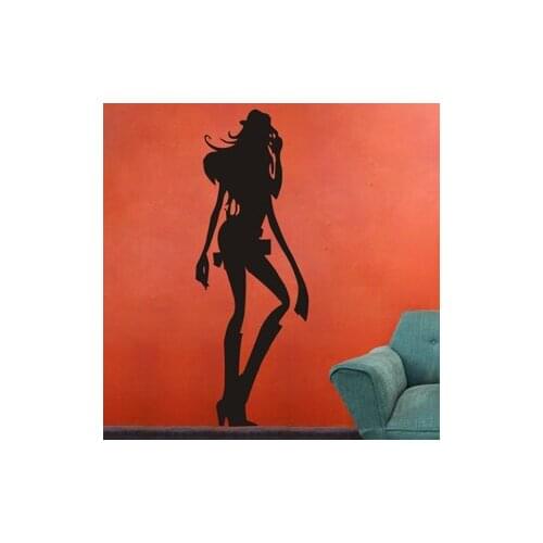 Sexy Girl Beauty Body Gun Pub Bar Wall Stickers, Woman Naked Girl Wall Decal KTV Pub Bar Shop Sticker