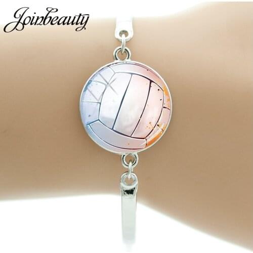 JOINBEAUTY Charm Handmade Glass Dome Cabochon Bracelet Basketball Football Volleyball Club Souvenir Gifts Bracelet Jewelry SP684