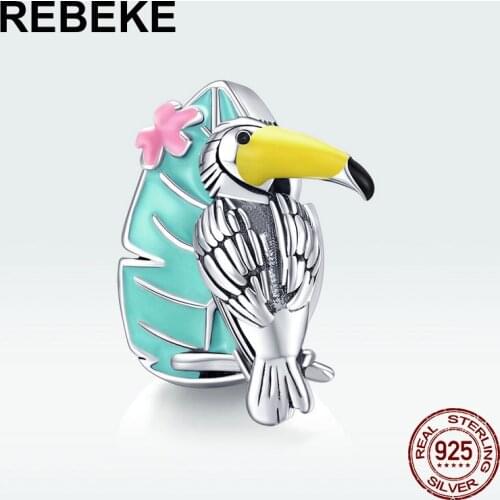 100%925 sterling silver enamel charm toucan beads fit bangle bracelet DIY sterling silver accessories woman jewelry making