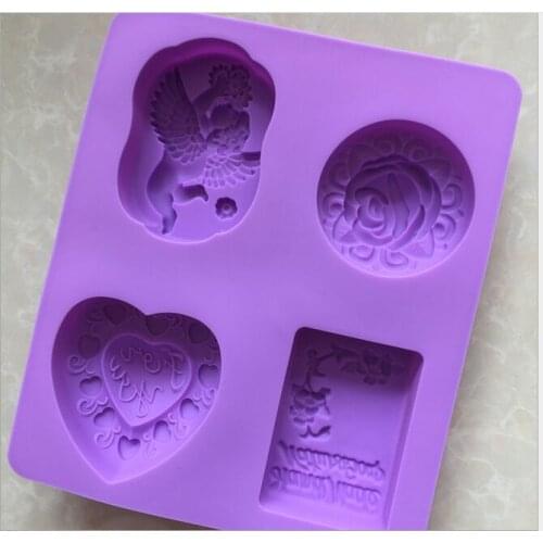 4 hole angel love flower Silicone mold Mousse cake mold Handmade ice cube soap mold Car scented plaster mold