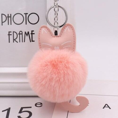 Cute Color Kitten Plush Keychain for Women Faux Rabbit Fur PU Leather Cat Doll Key Chains Female Lovely Jewelry Trendy Accessory