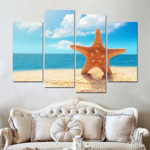 Modern Nordic Landscape Sea Shell Print Posters 4 Pieces Wall Art Canvas Modular Pictures for Kids Room Home Decor No Frame