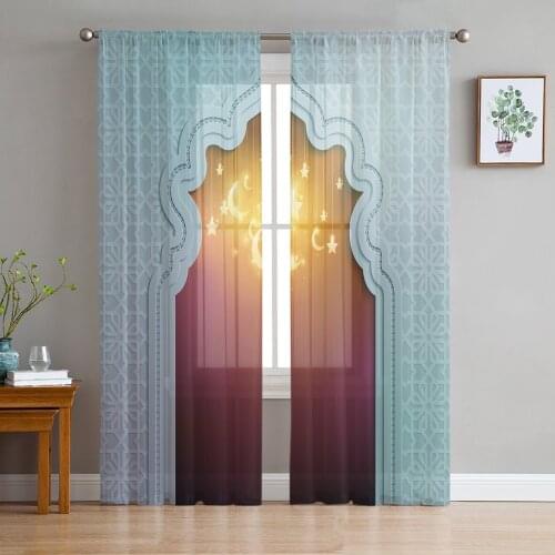 Ramadan Door Window Treatment Tulle Modern Sheer Curtains for Kitchen Living Room the Bedroom Curtains Decoration
