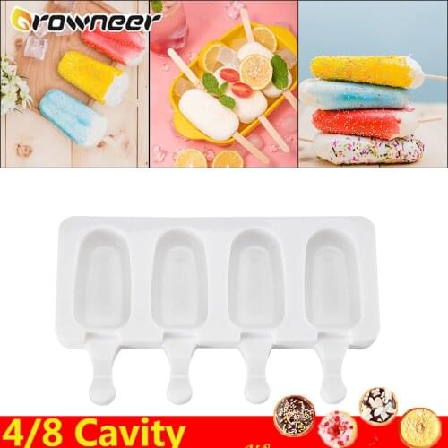 4/8 Cavity Thick Ice Cream Mold DIY Homemade Non-toxic Frozen Chocolate Popsicle Maker Large Temperature Range 50 Sticks Set
