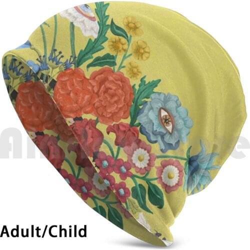 Flourishing Yellow Beanies Knit Hat Hip Hop Wildflowers Roses Surreal Bumblebee Nature Silhouette