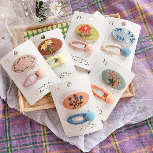 Korean Style Children Fashion Hair Pins Retro Embroidery Flower Geometric Small Hair Clips for Girl Hair Accessories