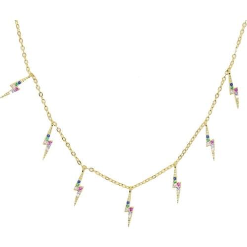 Gold Color 2021 New Rainbow CZ Lightning Charm Choker Fashion Women Necklace