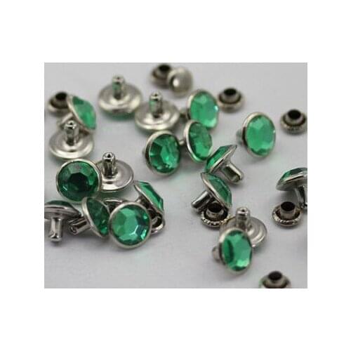 100 Sets 7MM Green Acrylic Crystal Rhinestone Rivets Silver Nailhead Spots Studs DIY Shipping Free