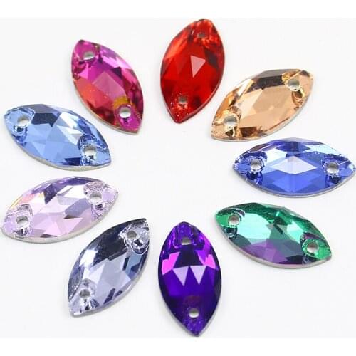 12*6mm 50pcs Hoese Eye Glass Sew On Rhinestones Flatback Sewing Diamond Glitter Crystal Stones For Needlework Clothes Garments