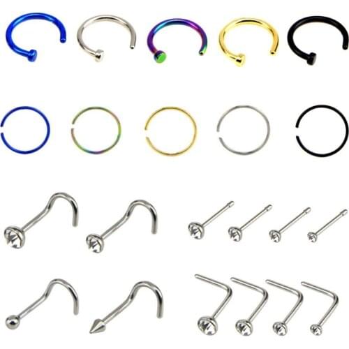 22Pcs/Set U Shaped Fake Nose Ring Hoop Septum Rings Stainless Steel Nose Piercing Fake Piercing Pircing Jewelry