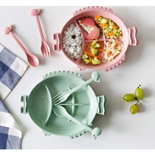 BPA Free Eco Friendly 3pcs Toddler Baby Feeding Set Fish Shape Bowl Dish Fork Spoon Dinnerware Kit Baby Dishes Shipping Free