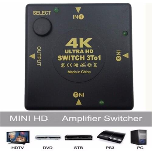 BESIUNI 4K Switcher HDMI Splitter 4K*2K 3D Mini 3 Port HDMI Switch 3 in 1 out Port Hub for DVD HDTV Xbox PS3 PS4 1080P